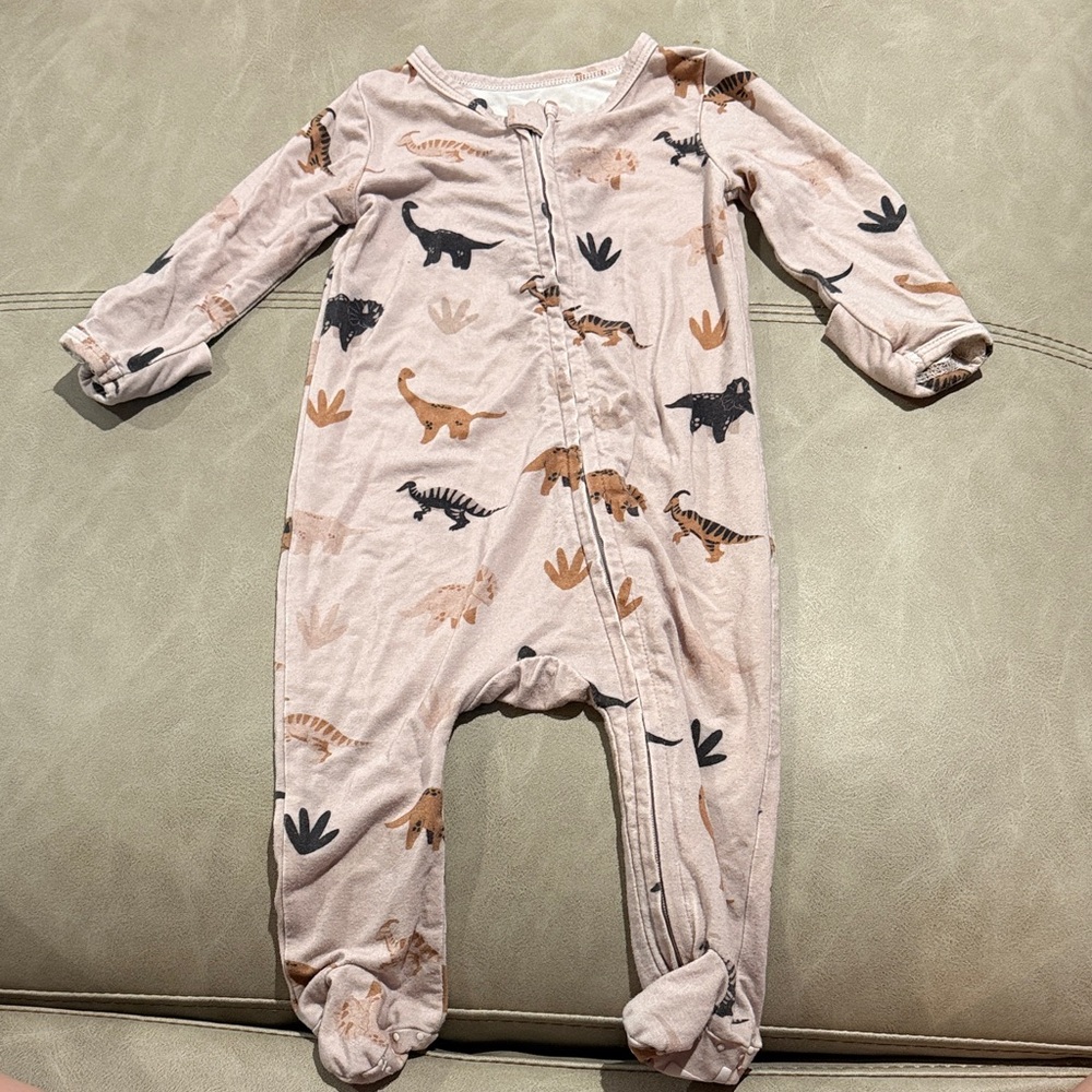 Caden Lane Beige Dinosaur Kids Footie
